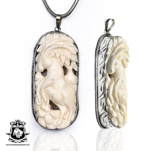 Rocky Mountain Goat  Carving Silver Pendant & Chain N154