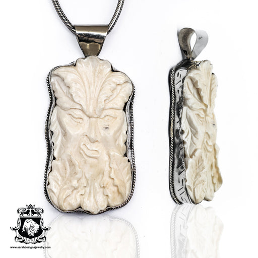 Yum Kaax Mayan God of Agriculture Carving Silver Pendant & Chain N130