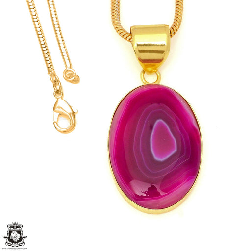 Pink Banded Agate 24K Gold Plated Pendant 3mm Snake Chain GPH1787