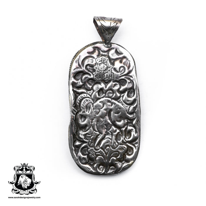 Mermaid with Seahorse Tibetan Repousse Silver Pendant 4MM Chain N260