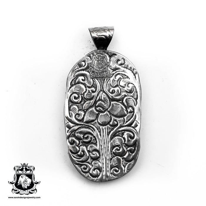Thriving Phoenix  Carving Silver Pendant & Chain N452