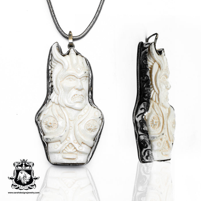 Thor Viking  Carving Silver Pendant & Chain N292