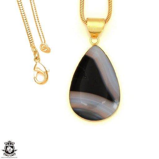 Banded Agate 24K Gold Plated Pendant 3mm Snake Chain GPH1794