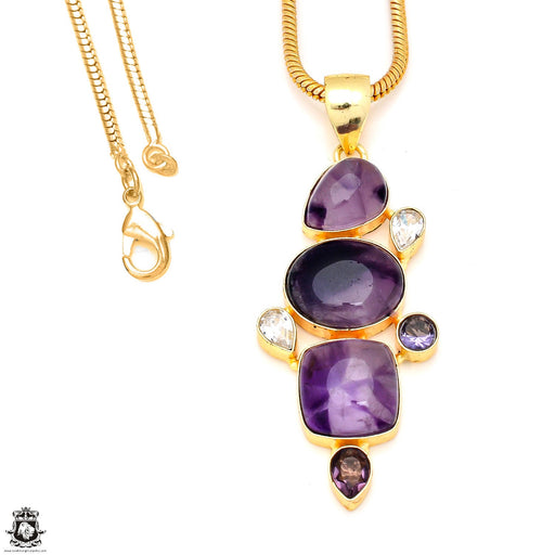 3.2 Inch Trapiche Amethyst 24K Gold Plated Pendant 3mm Snake Chain GP210