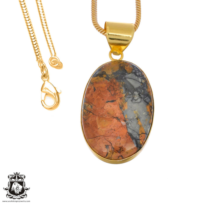 Malinga Jasper 24K Gold Plated Pendant 3mm Snake Chain GPH1330