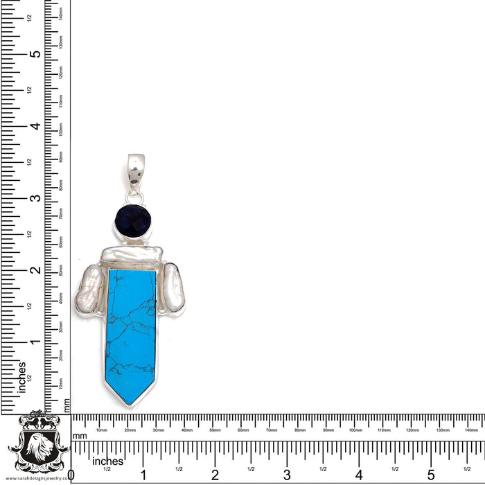 3.5 Inch Stabilized Reconstituted Turquoise Pendant & Chain  P7826