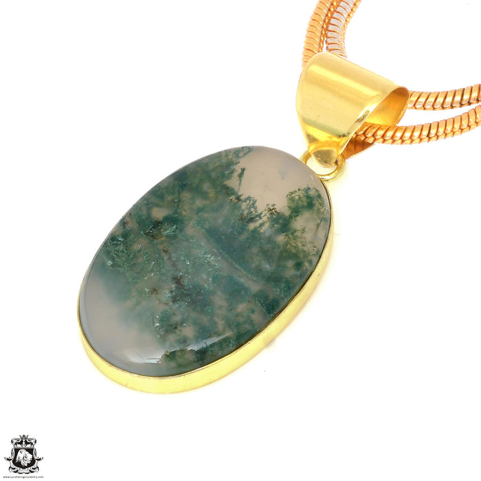 Moss Agate 24K Gold Plated Pendant 3mm Snake Chain GPH1615