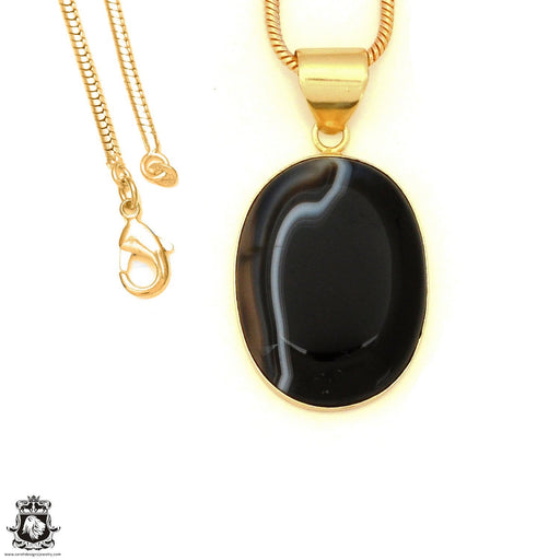Banded Agate 24K Gold Plated Pendant 3mm Snake Chain GPH17997