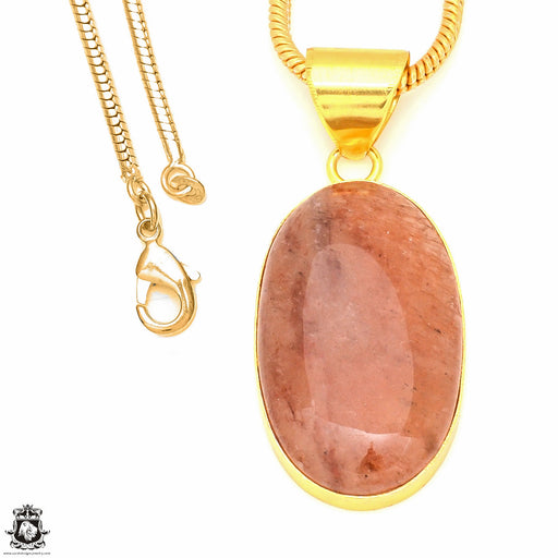 Strawberry Quartz 24K Gold Plated Pendant 3mm Snake Chain GPH552