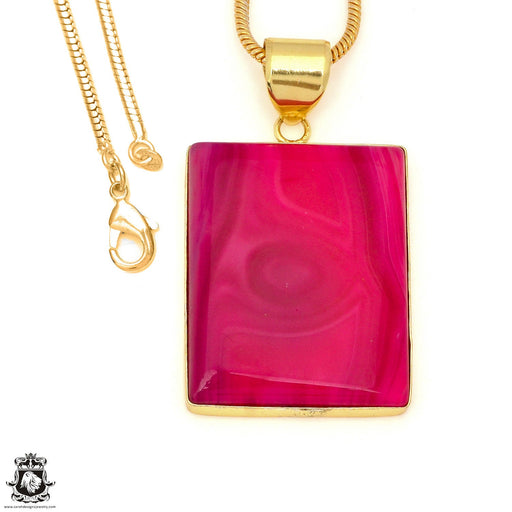 Pink Banded Agate 24K Gold Plated Pendant 3mm Snake Chain GPH1783