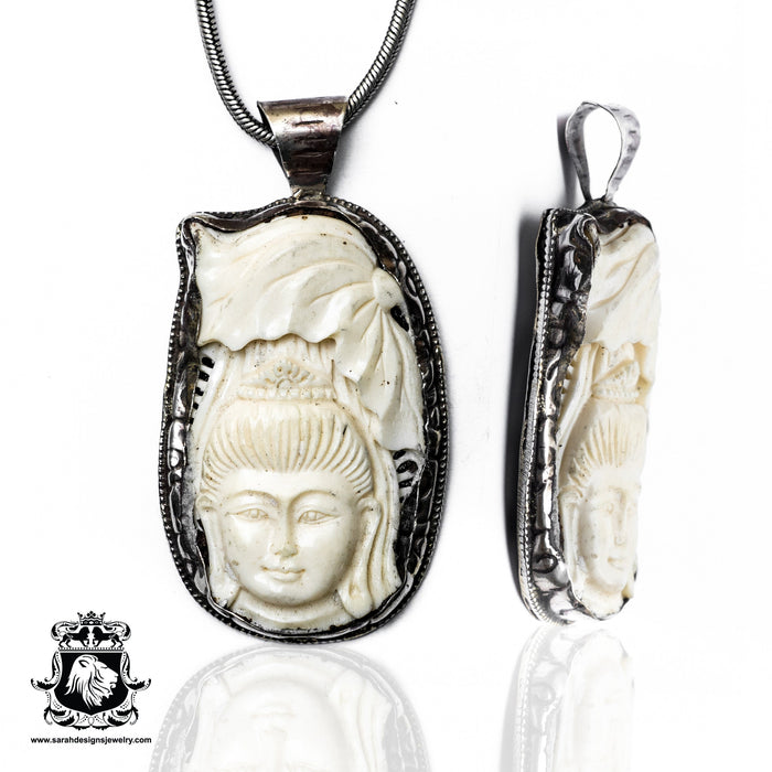 Buddha Sheltered by Lotus  Carving Silver Pendant & Chain N205