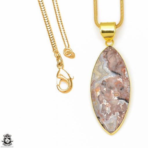 Crazy Lace Agate 24K Gold Plated Pendant 3mm Snake Chain GPH605