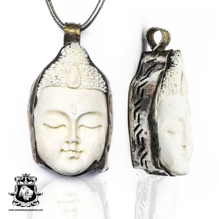 Praying Buddha  Carving Silver Pendant & Chain N98