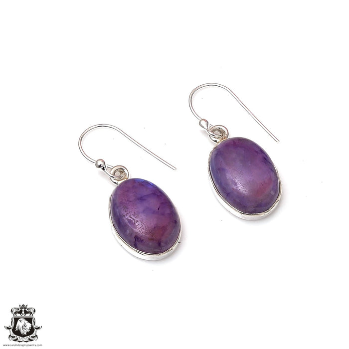 Purple Moonstone 925 SOLID Sterling Silver Hook Dangle Earrings E398