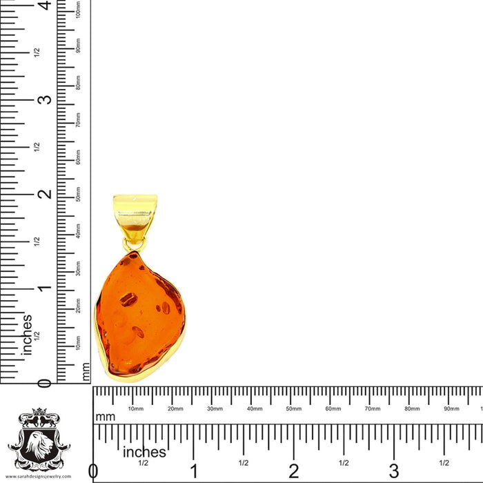 Pressed Cognac Amber 24K Gold Plated Pendant  GPH1320