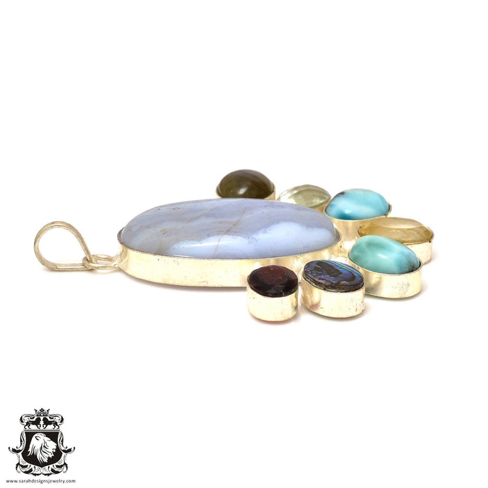 Minor Inclusion Mark! Blue Lace Agate Abalone Pendant & Chain  P7555