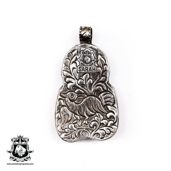 Folded Wing Cupid  Carving Silver Pendant & Chain N107