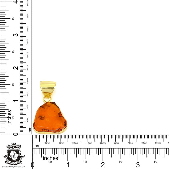 Pressed Cognac Amber 24K Gold Plated Pendant  GPH1325