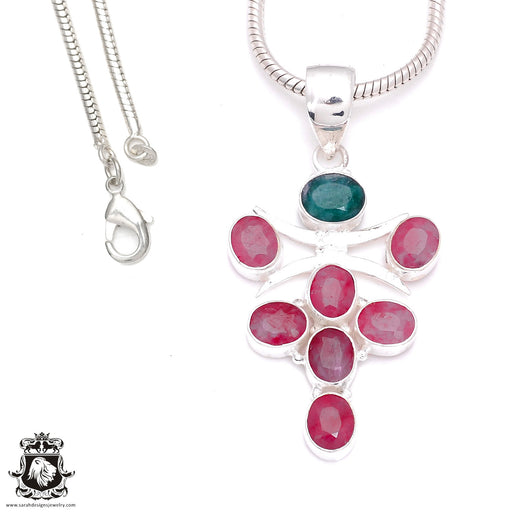 3 Inch Ruby Emerald Pendant & Chain P7958