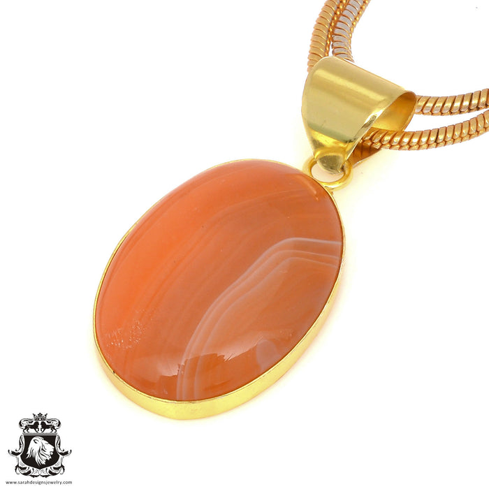 Lake Superior Agate 24K Gold Plated Pendant 3mm Snake Chain GPH1448