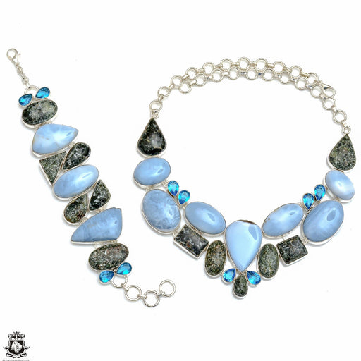 Dinosaur Bone Owyhee Blue Opal Necklace Bracelet SET1075