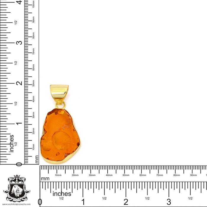 Pressed Cognac Amber 24K Gold Plated Pendant  GPH1329