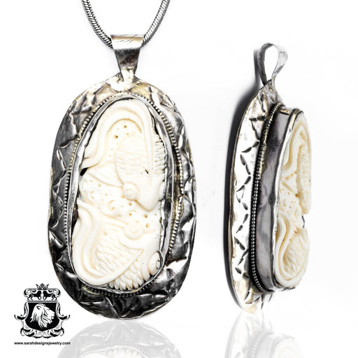 Ying and Yang Koi Fish  Carving Silver Pendant & Chain N252