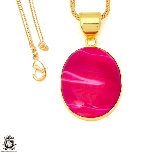 Pink Banded Agate 24K Gold Plated Pendant 3mm Snake Chain GPH1789