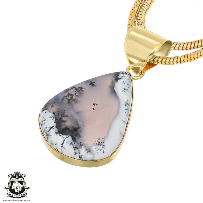 Dendritic Opal 24K Gold Plated Pendant 3mm Snake Chain GPH827