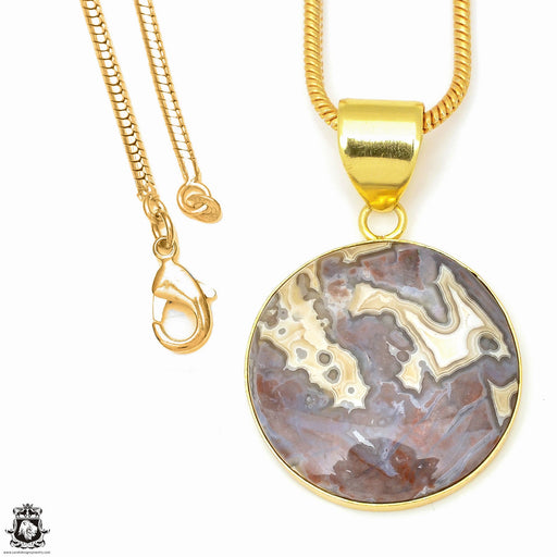 Crazy Lace Agate 24K Gold Plated Pendant 3mm Snake Chain GPH601