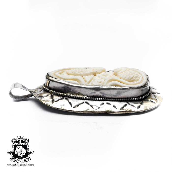 Ying and Yang Koi Fish  Carving Silver Pendant & Chain N252