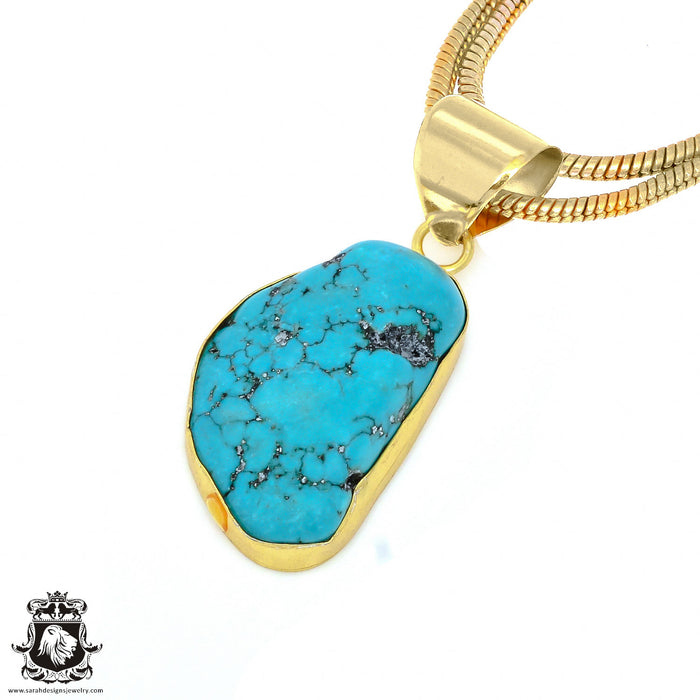 Turquoise Nugget 24K Gold Plated Pendant 3mm Snake Chain GPH915