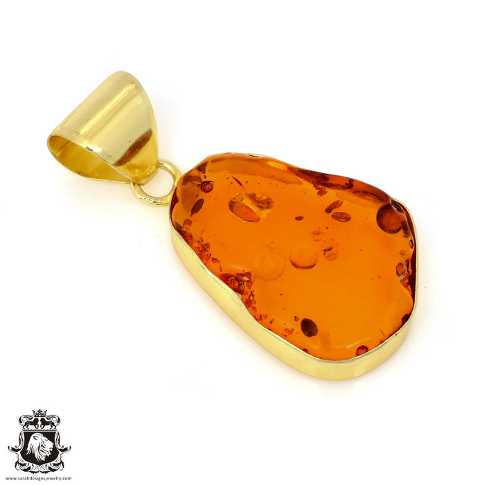 Pressed Cognac Amber 24K Gold Plated Pendant 3mm Snake Chain GPH1323