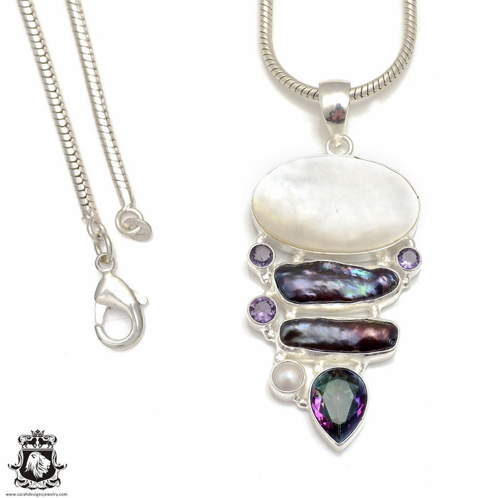 Mother of Pearl Mystic Topaz Pendant & Chain P8939