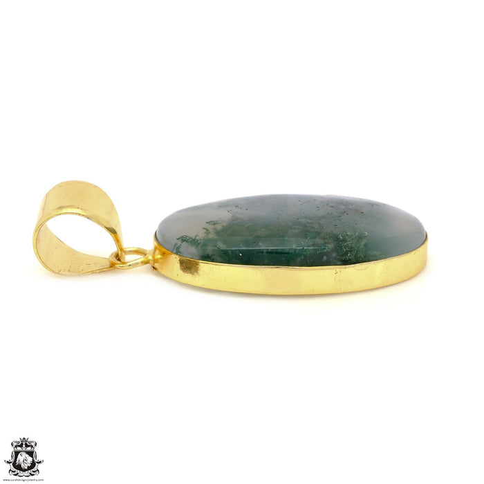 Moss Agate 24K Gold Plated Pendant 3mm Snake Chain GPH1615