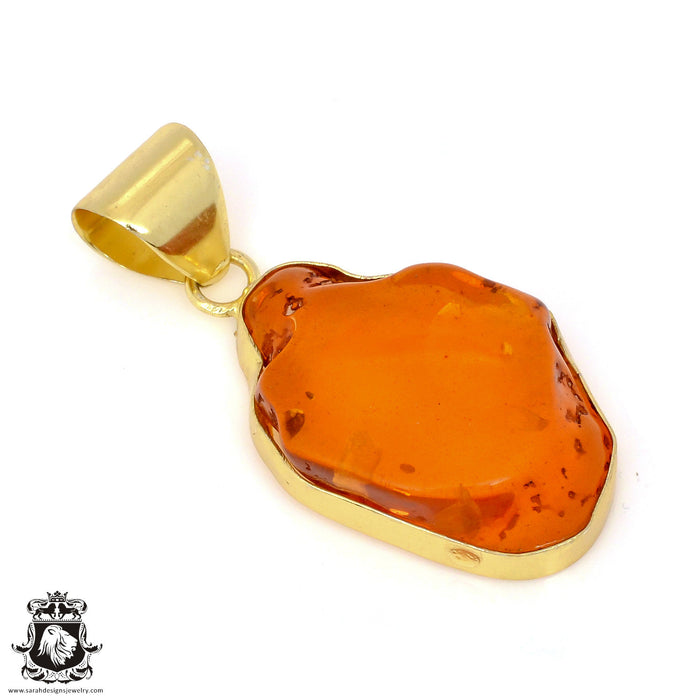 Pressed Cognac Amber 24K Gold Plated Pendant  GPH1317