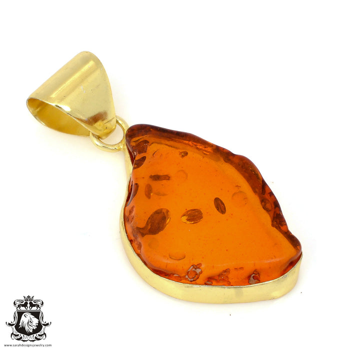 Pressed Cognac Amber 24K Gold Plated Pendant 3mm Snake Chain GPH1326