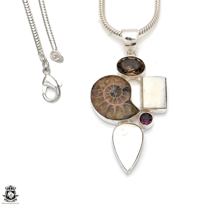 Ammonite Mother of Pearl Pendant & Chain P8364