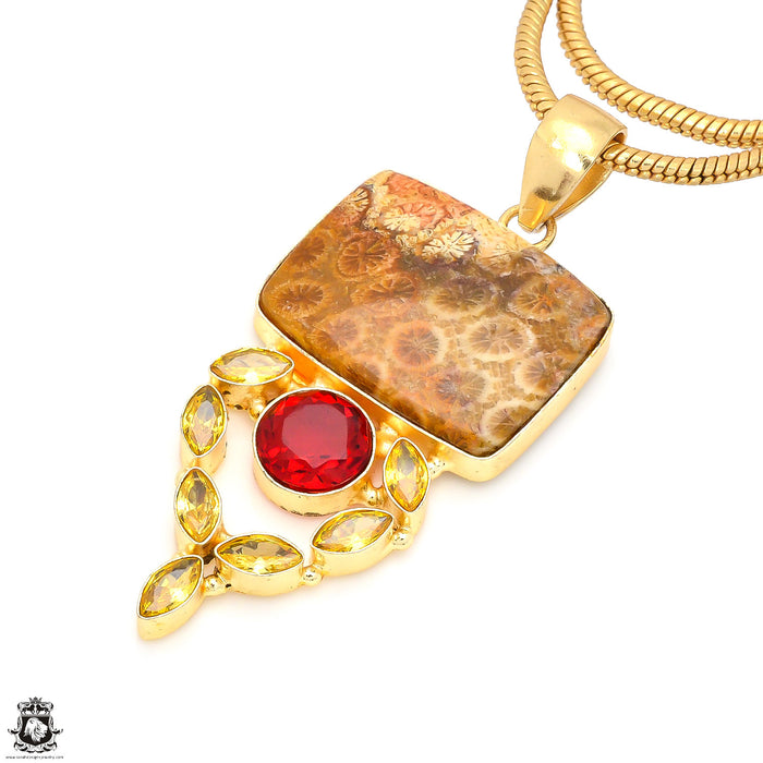 Fossilized Bali Coral 24K Gold Plated Pendant  GP211