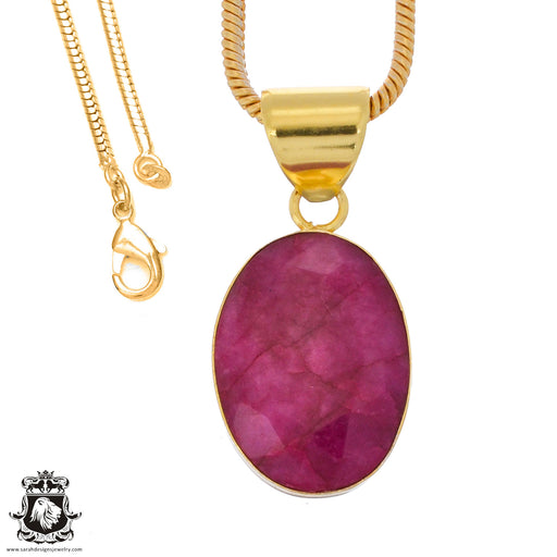 Ceylon Ruby 24K Gold Plated Pendant 3mm Snake Chain GPH1259