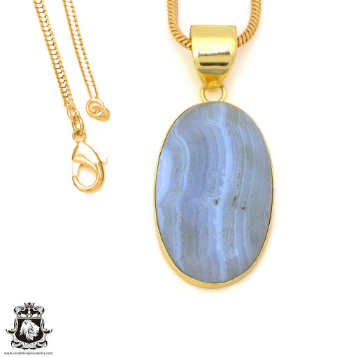 Blue Lace Agate 24K Gold Plated Pendant 3mm Snake Chain GPH1493