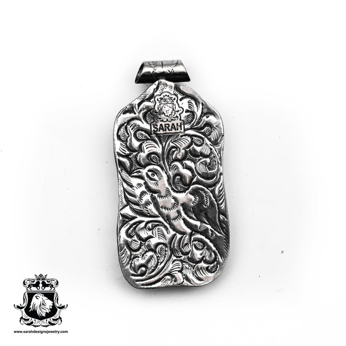 Aztec God Tlaltecuhtli  Carving Silver Pendant & Chain N310