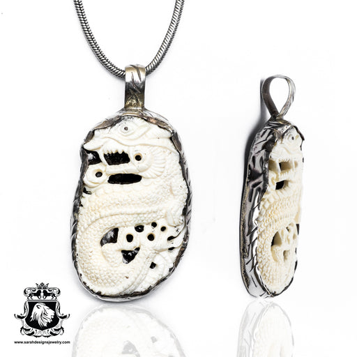 Fierce Dragon  Carving Silver Pendant & Chain N215