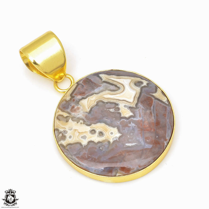 Crazy Lace Agate 24K Gold Plated Pendant 3mm Snake Chain GPH601