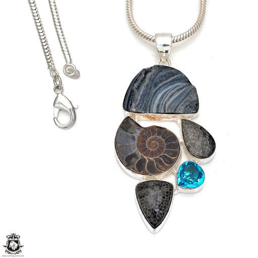 Desert Drusy Ammonite Pendant & Chain P8375
