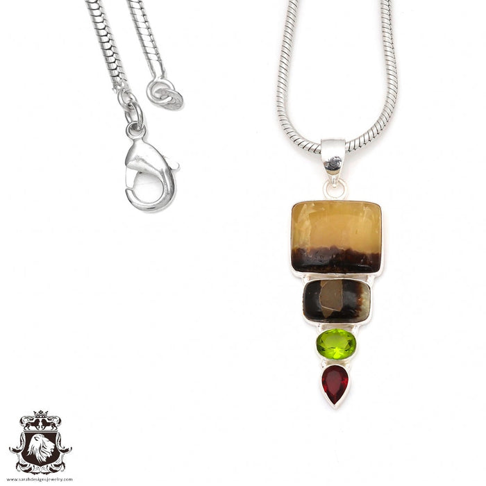 Dragon Stone Peridot Garnet Pendant & Chain P9076