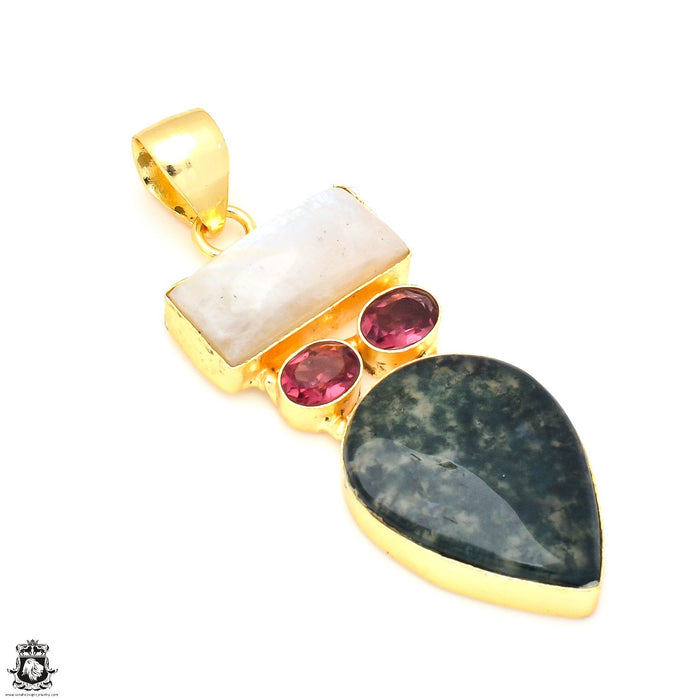 Moonstone Moss Agate 24K Gold Plated Pendant  GP230