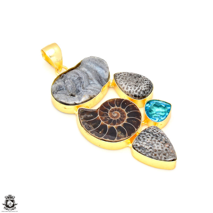 3.6 Inch Ammonite Stingray Coral 24K Gold Plated Pendant  GP225