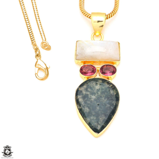 Moonstone Moss Agate 24K Gold Plated Pendant  GP230