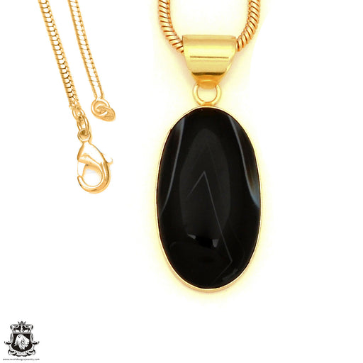 Banded Agate 24K Gold Plated Pendant 3mm Snake Chain GPH1804